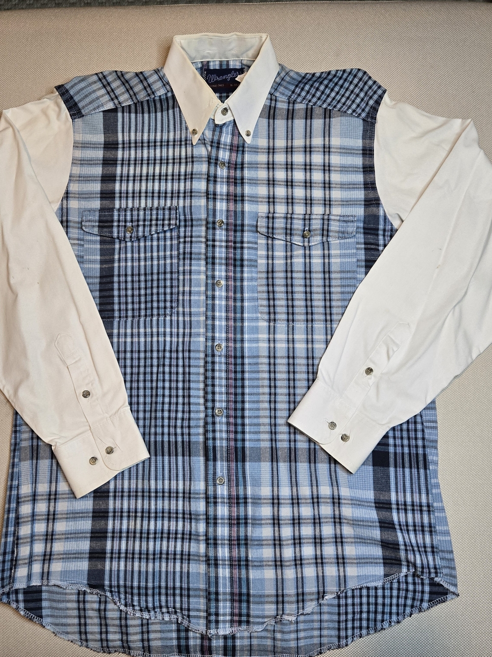 Wrangler Brushpopper X-Long Tails 16-35 Button Up Shirt Western Cowboy Plaid